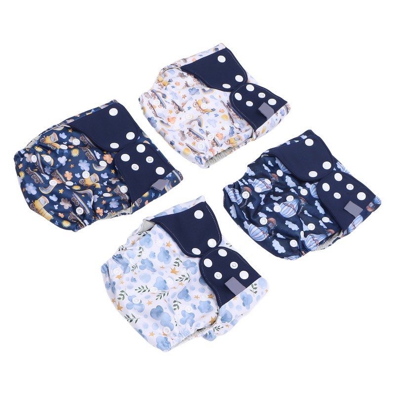 4 Pcs Reusable Cloth Diapers Easy to Set Up Washable