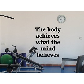 The Body Achieves What The Mind Believes Gym Quote Motivational Wall Decal Inspirational Fitness Vinyl Sticker Words Gym Wall Decor Fitness Motivation Quote Wall Art Workout Wall Decor Mural 78fit