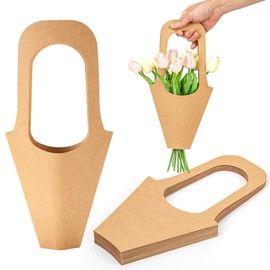Lesnala 16Pcs Kraft paper flower gift bags with handle Paper cone-shaped bouquet bags Flower bags for bouquets Flower wrapping bags for wedding birthday valentines day flower bar supplies