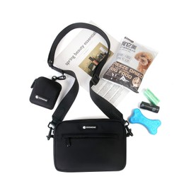 Waterproof Dog Walking Bag with Small Pouch Bag Dog Training Treat Bag with Built in Poop Bag Dispenser (black)