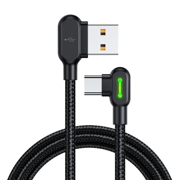 Mcdodo USB-C Cable, 3A Rapid Charging, Supports QC4.0/3.0/2.0 Etc; Type-C Cable, Double-Sided Design, High Speed Data Transfer, Double-Sided USB-A Terminal, L-Shaped Cable, Includes LED Light, Durable