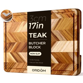 oridom Teak Wood Cutting Board for Kitchen Large End Grain Heavy Duty Checkered Wooden Cutting Board Non Toxic Herringbone Charcuterie Butcher Block Non Slip Hardwood Chopping with Juice Groove Handle
