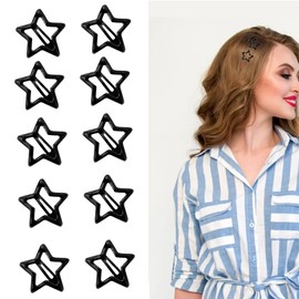 Waltonalice Pack of 20 Star Hair Clips Black Small Hair Accessories Star Hair Clip Pentagram Metal Hair Clips Kawaii Accessories Star Hair Clips for Girls and Women Black