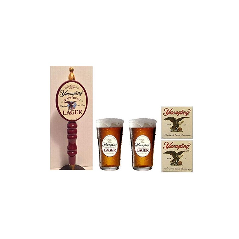 Yuengling Lager Beer Tap Handle, 2 Lager Pint Glasses &