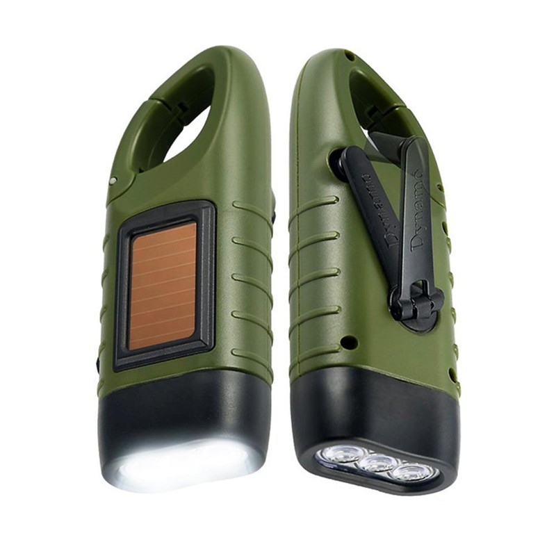 Solar Powered Hand Crank Flashlight Rechargeable Emergency LED Light Lamp