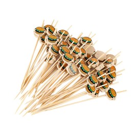 JIHUOO 100 Pcs Wooden Hamburger Cocktail Picks Sticks Cute Fruit Sandwich Food Picks Decorative Toothpicks Dessert Appetizer Skewers for Baby Shower Birthday Wedding Party