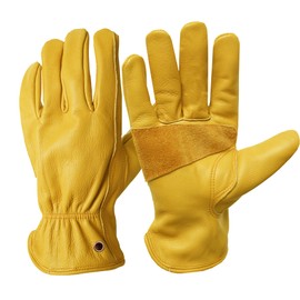 NBLEAGLO Leather Gardening Gloves Thorn proof garden Work gloves For Men and Women, Safety Heavy Duty Working Gloves with Reinforced Palm (Yellow, Medium)