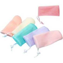 6Pcs Random Color Exfoliating Mesh Soap Pouch Bubble Foam Net Bag for Body Facial Cleaning Tool, for Shower Saver Pouch Drawstring Foaming Net Soap Bag Used Repeatedly Easy to Store Cleansers