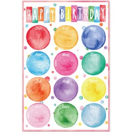 FYSUIMU Colorful Happy Birthday Chart Poster Watercolor Dot Birthday Chart Calendars for Bulletin Board Chalkboard Wall Decor, 11 x 16.5 Inch