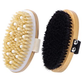 Beomeen 2Pcs Dry Brushing Body Brush for Lymphatic Drainage, Natural Bristle Shower Brush for Cleaning Body, Gentle Exfoliation Back Scrubber for Soft Skin