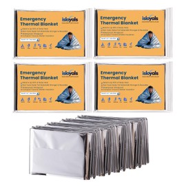ISLOYALS ﻿Emergency Thermal Blanket 4-Pack | Survival Mylar Space Blanket for Camping, Hiking & Marathons | 90% Heat Retention & 72hr Reusable | Waterproof Reflective Insulating Foil (84"x55")