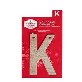 Holiday Time Christmas Ornament Monogram Letter "K" Faux Wood 4" NEW