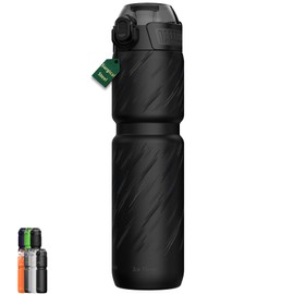 MYFOREST 24oz/700ml Insulated Bike Water Bottle, Surgical Steel: No Plastic Taste, Stronger Grip for MTB & Gravel, Gulp/Sip 2-in-1, Dirt Cap/Anti-Scratch (Black Storm)