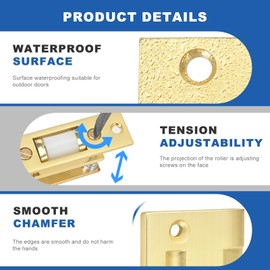 HOMOTEK 1 Pack Commercial Heavy Duty Door Roller Catch, Drive in Ball Catch with Strike Plate Solid Zinc Adjustable Silent Door Latch, Spring Tension Roller, Brushed Brass