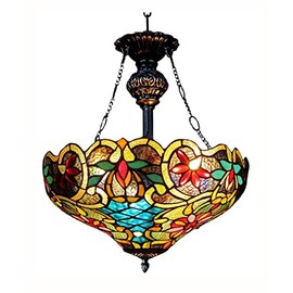 Chloe Lighting CH1A674VB18-UH2 Leslie Tiffany Style Victorian 2 Light Inverted Ceiling Pendent with Shade, 28.25 x 18 x 18", Multicolor