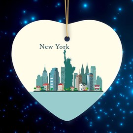 New York City Ornament, Minimalist NYC Christmas Decoration (Heart)