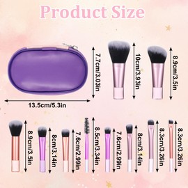 Mini Travel Makeup Brush Set With Pouch, 10 Pcs Portable Full Complete Function Cosmetic Kit Short Makeup Brush Small Travel Essentials for Women Girls Brushes Blush Powder Eye Shadow (Colorful)
