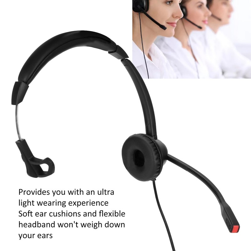 Telephone Headset Monaural Customer Service Headphones with Mic for Call