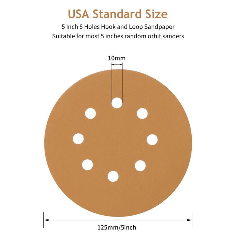 SUPBICCO 5 Inch 8 Hole Sanding Discs Hook and Loop,