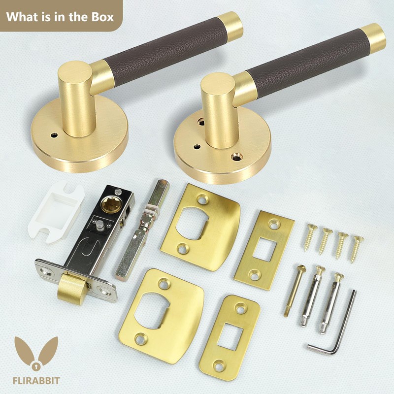 FLIRABBIT Leather Wrapped Brass Privacy Door Handle – Brass Interior