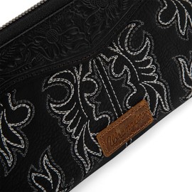 Wrangler Wristlet Western Wallet for Women Floral Tooled Clutch Boot Stitch Bifold Wallet with Card Holder WG110-W006BK