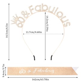 Luixenir 60th Birthday Sash and 60th Tiara Crystal Princess Crown for 60 and Fabulous Birthday Decorations and Party Accessories for Women