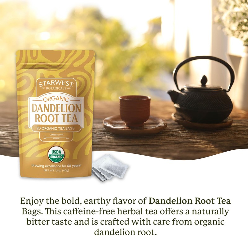Starwest Botanicals Organic Dandelion Root Tea - Herbal Tea, Caffeine