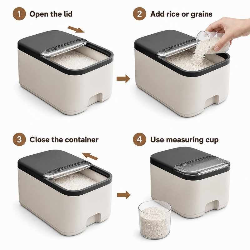 Large Capacity Sealed Rice Storage Container with Measuring Cup –
