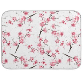 Cherry Blossoms Flowers Dish Drying Mat 18x24 for Kitchen Sakura Branch Pink White Floral Dishes Pad Dish Drainer Rack Mats Absorbent Fast Dry Kitchen Accessories