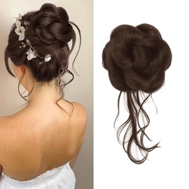 XFSRG Hair Accessories Claw Clip Curly Wavy Hair Extensions Messy Bun Synthetic Hairpieces for Women and Girls (Light Brown)