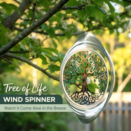 ISEO XL Tree of Life Wind Spinner for Yard and Garden, Hanging Outdoor Decor, Yard Art, Porch and Patio Decorations, Metal Wind Spinners Outdoor, Weather Resistant, 15”