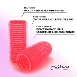 NIKO Hair Curlers Hair Curlers for Curly Wave Hair Salon Barber Hair Styling Tool Hair Styling Tool Hook and Loop Roller - Crimson Color(25mm) 8 Pieces