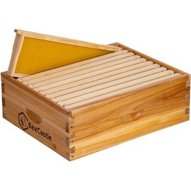 10 Frame Assembled Medium Super Bee Boxes and Frames ＆ Beeswax Coated Foundation Sheet for Bee Hive Starter Kit