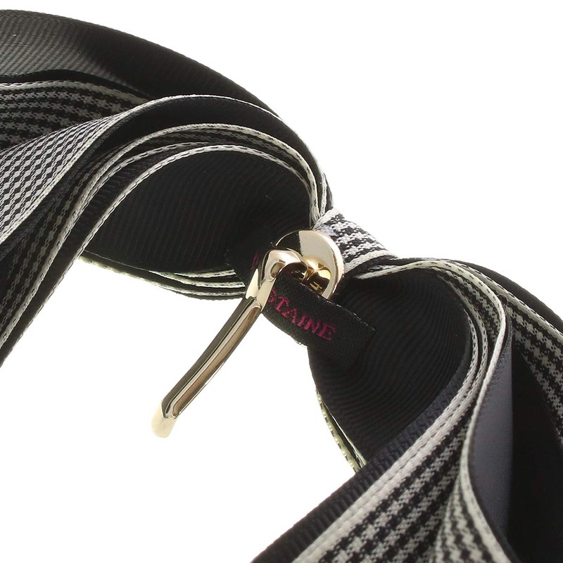 VINGTAINE H7220-BK- Gingham Plaid Long Ribbon Pony Hook Hair Cuff