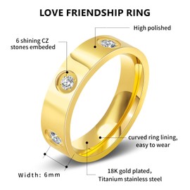 Sfloemm Love Friendship Gold Rings for Women:Wedding Band 18k Gold Ring Cubic Zirconia Stainless Steel Promise Ring Jewelry Birthday Gifts for Women,Size 6-10 (Size 7, 18K Gold)