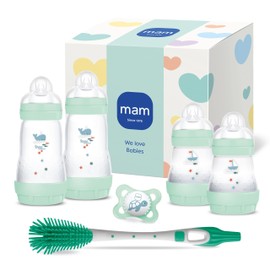 MAM Easy Start Anti-Colic Newborn Set | 0+ Mon | Baby Bottle Set | 94% Acceptance | 96% Midwife Recommendation | 80% Less Colic | 4 Drinking Bottles, 1 Original Dummy & 1 Soft Brush | Mint