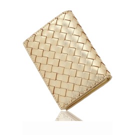 World Closet Intrecciato Lightweight Thin Large Capacity Business Card Case Crocodile Embossed Ultra Lightweight Thin Women's Genuine Leather Lamb Leather, yellow gold