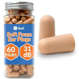 Reli. Foam Ear Plugs (60 Pairs) 31 dB NRR | Disposable Foam Ear Plugs for Sleeping Noise Cancelling | Blocks Loud Snoring, Concerts, Travel, Noise Reduction (Peach)