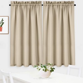 NANAN - Cortinas Cortas Tejidas con Textura gofre para Cocina, Impermeable, para baño, 30 x 45 Pulgadas, Plaza Taupe, Juego de 2