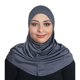 AL AMIRA Cotton Hijab 2 Piece Head Scarf for Women Hood & Tube Cap Set (Charcoal)
