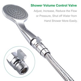 Shower Flow Control Valve, APLusee Brass Water Pressure Regulator with On Off Adjustable Switch Lever for Universal Shower Head and Arm, Chrome