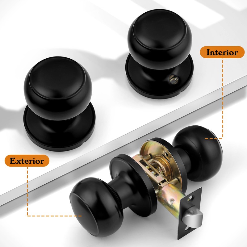Probrico Black Door Knobs, Keyless Flat Ball Interior Door Knobs