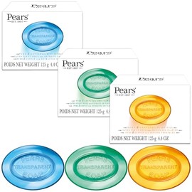 PEARS- Jabón, jabón para rostro y cuerpo, paquete variado de 3: paquete de jabón en barra transparente Pure & Gentle, hidratante