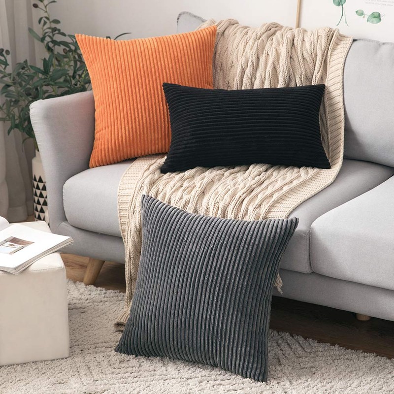 MIULEE Pack of 2 Corduroy Soft Solid Decorative Square Throw