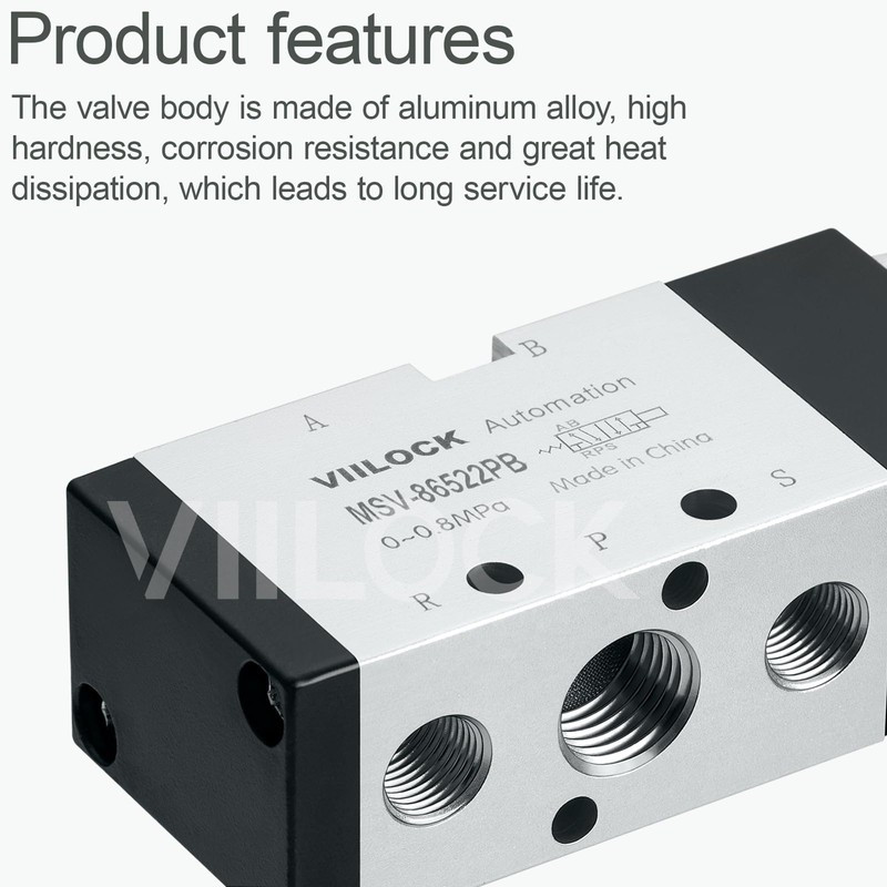 VIILOCK Pneumatic Mechanical Valve, 1/4” NPT 5 Way 2 Position