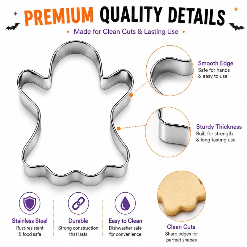 Ririess Halloween Ghost Cookie Cutter, 3.2 Inch Stainless Steel