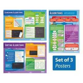 Algorithms Posters - Set of 3 | Computer Science Posters | Laminated Gloss Paper measuring 33” x 23.5” | STEM Posters for the Classroom | Education Charts by Daydream Education