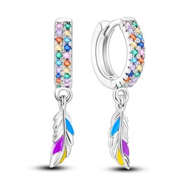 Hapour Feather Hoop Earrings 925 Sterling Silver Hanging Dangle Earrings,Small Punk Hoop Jewelry Gift For Women