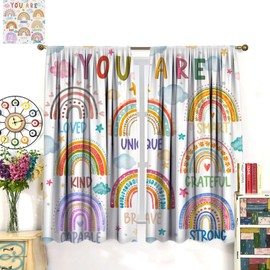 Boho Rainbow Curtains for Kids Bedroom,Cute Colorful Star Clouds Printed Cartoon Rainbow Window Treatments for Boys Girls Bedroom Nursery Playroom,2 Panels Set,Total Size 42 x 45 Inch