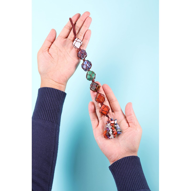 JSDDE 7 Chakra Crystal Hanging Ornament Healing Crystals Tumble Stones